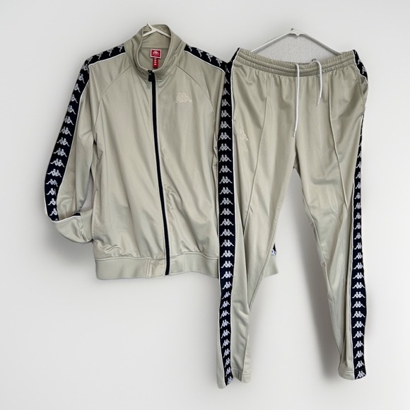 Kappa Pants - Kappa 222 Banda Track Suit In Beige & Navy Blue - Jacket and Pants Unisex L Slim